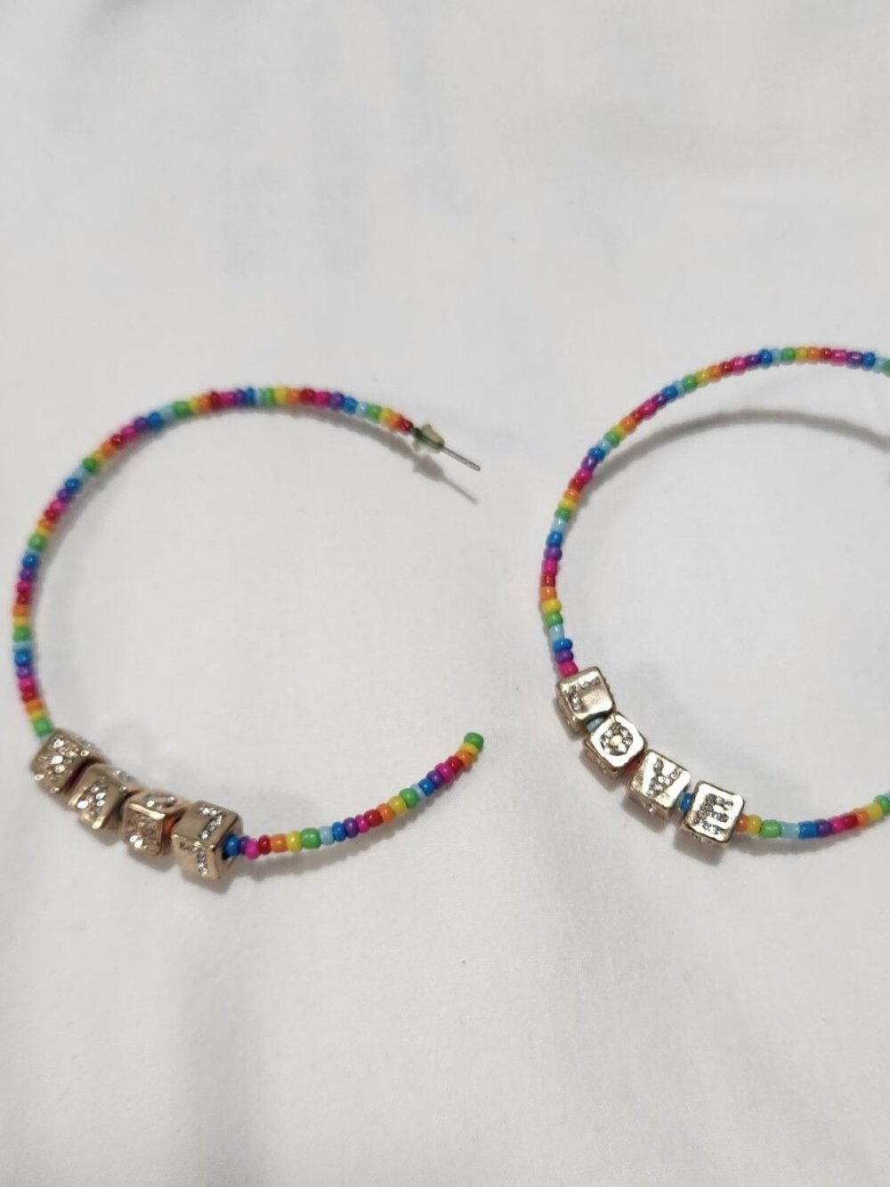 Betsy Johnson Love is Love Rainbow Multi Beaded Love Half Hoops